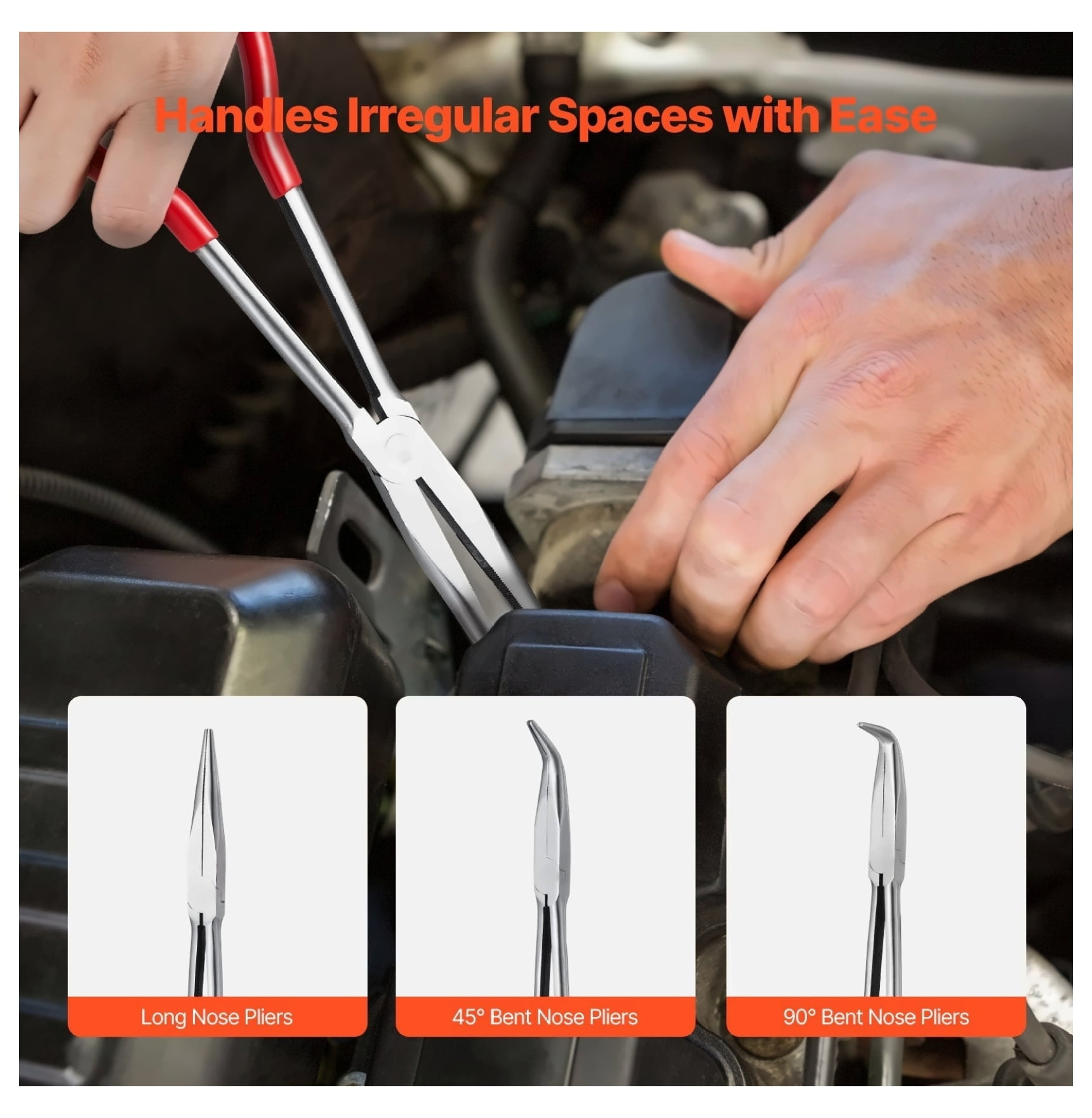 Needle Nose Pliers Set 5 Pcs, 11 Inch Long Reach Pliers with Storage Bag - Professional Plier Set for Electronics, Jewelry Making, Crafts & Repairs