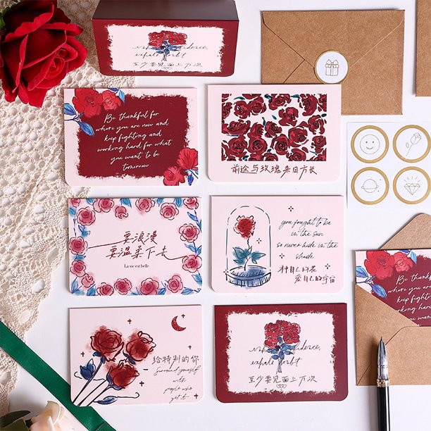 Tarjeta de felicitación creativa y bonita de piel de vaca Retro, tarjeta de felicitación sencilla con flores y plantas, tarjeta de agradecimiento avanzada para el Día de San Valentín y Acción de