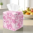 thumbnail image 3 of COEQINE PU Leather Paper Tissue Holder Square Tissue Holder Collapsible Table Dryer Sheet Dispenser for Dressers Nightstand Dining Table, Office Desk, Pink Leopard Print Bow, 3 of 7