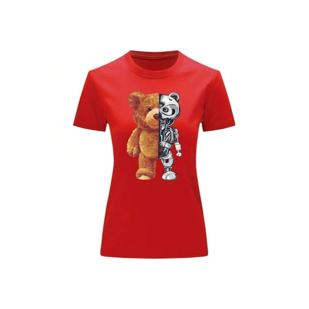 Playera Blusa De Oso Robot Ropa De Mujer Color Rojo Talla Mediana Marca Emil SaEs