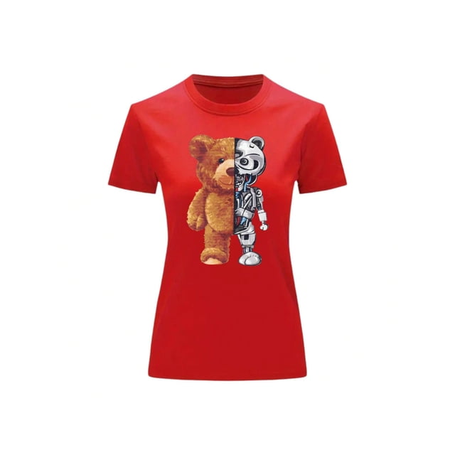 Playera Blusa De Oso Robot Ropa De Mujer Color Rojo Talla Mediana Marca Emil SaEs