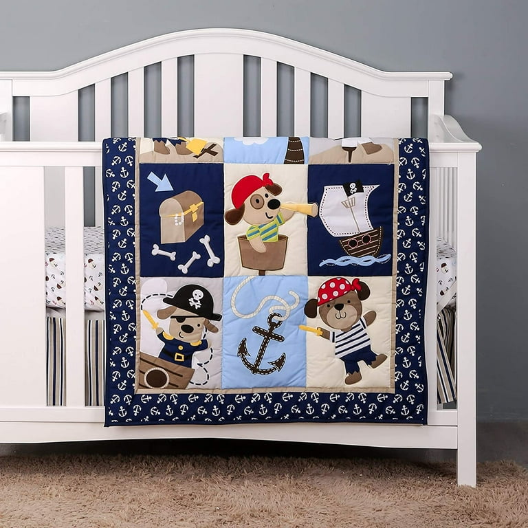 Baby Crib Bedding Sets for Boys 4 Piece Blue Nursery Set Nautical Anchor Palm Dog Pirate Theme Walmart