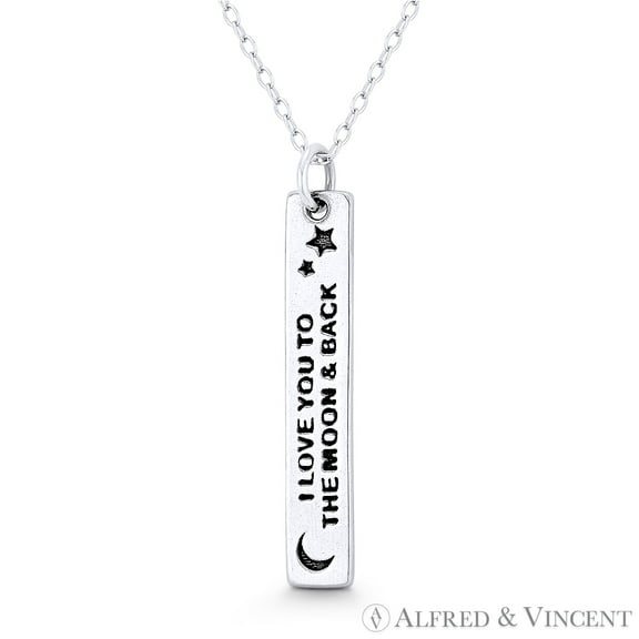 I Love You To The Moon & Back Charm 31x5mm (1.2x0.2in) Pendant & Chain Necklace in .925 Sterling Silver