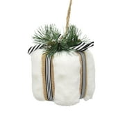 Holiday Time Simple Season Black and White Fur Gift Box with Black/White Bow Decorative Accents Ornament