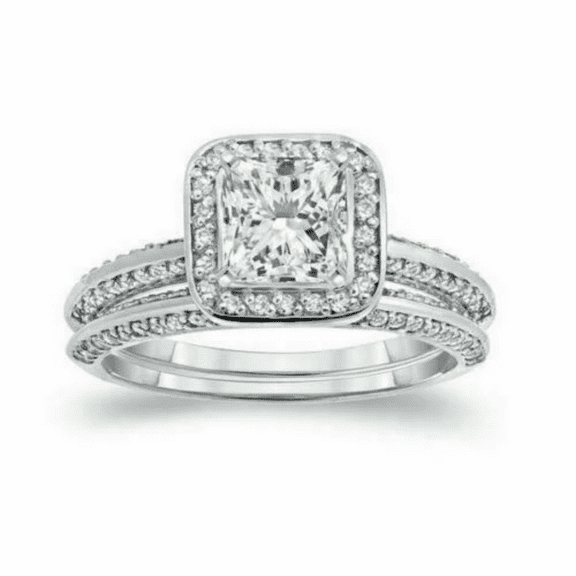 2.50CT Princess Cut Diamond (VVS1,D) 14K White Gold Halo Band Ring Fine Jewelry for Women Gifts
