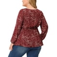 thumbnail image 4 of GRACE & GRANDEUR Plus Size Blouses for Women V Neck Button Up Ruffle Flowy Tunic Peplum Tops 3X Red, 4 of 5