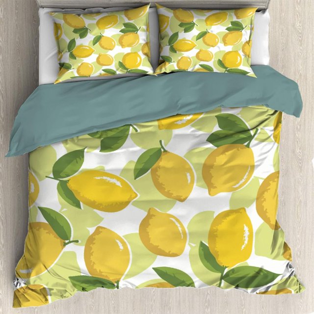 Lemon Green Leaves Funda Nórdica Queen 90 x 90 en Microfibra Lavada Ultra Suave
