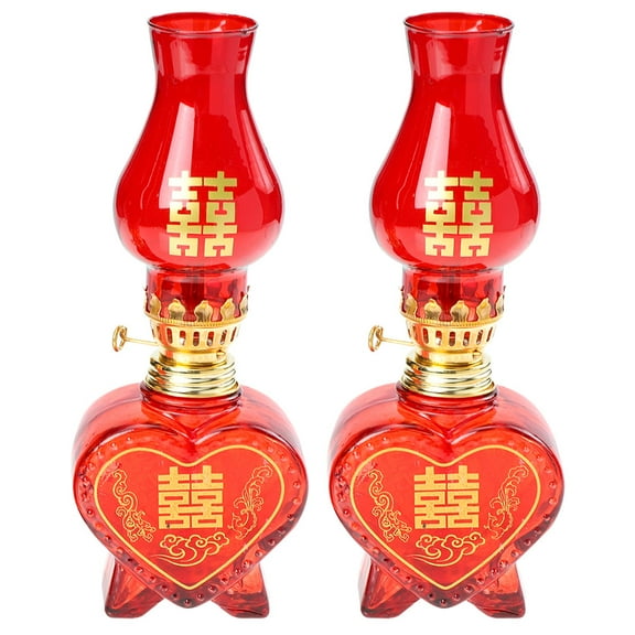 Niceauty 2Pcs Retro Vintage Kerosene Lamp Glass Metal Red Windproof Home Decoration Event Organizers