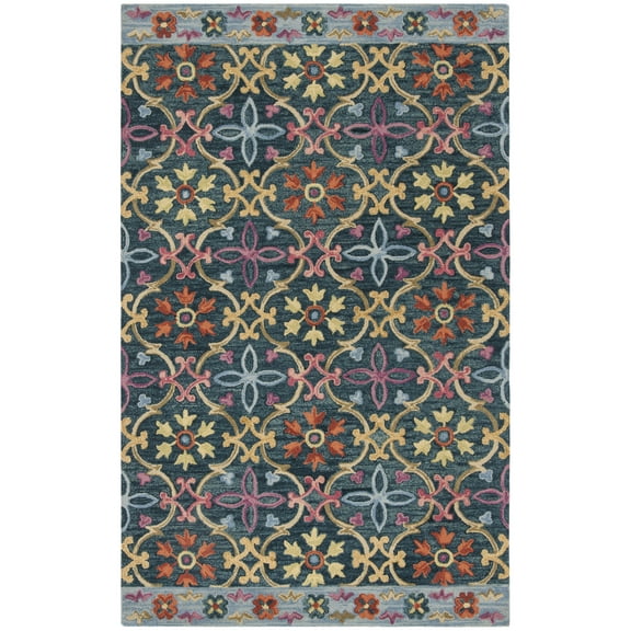 SAFAVIEH Suzani Ethelinda Geometric Swirls Wool Area Rug, Blue/Multi, 8' x 10'