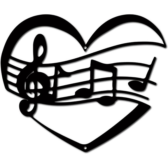 Music Note Metal Wall Art Decor Black Wall Signs Iron Hanging Metal Ornament Sculpture Heart for Balcony Garden Home Living Room Decoration Outdoor Indoor Kitchen Gifts 11.8x9.8Inch for DIY