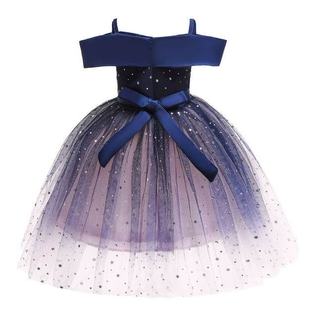 RKSTN Robe pour Tout-Petites Filles Robe à Manches Longues pour Tout-Petites Filles Tulle Tempérament Paillettes Nœud Robe de Fête d'Anniversaire Robe Longue