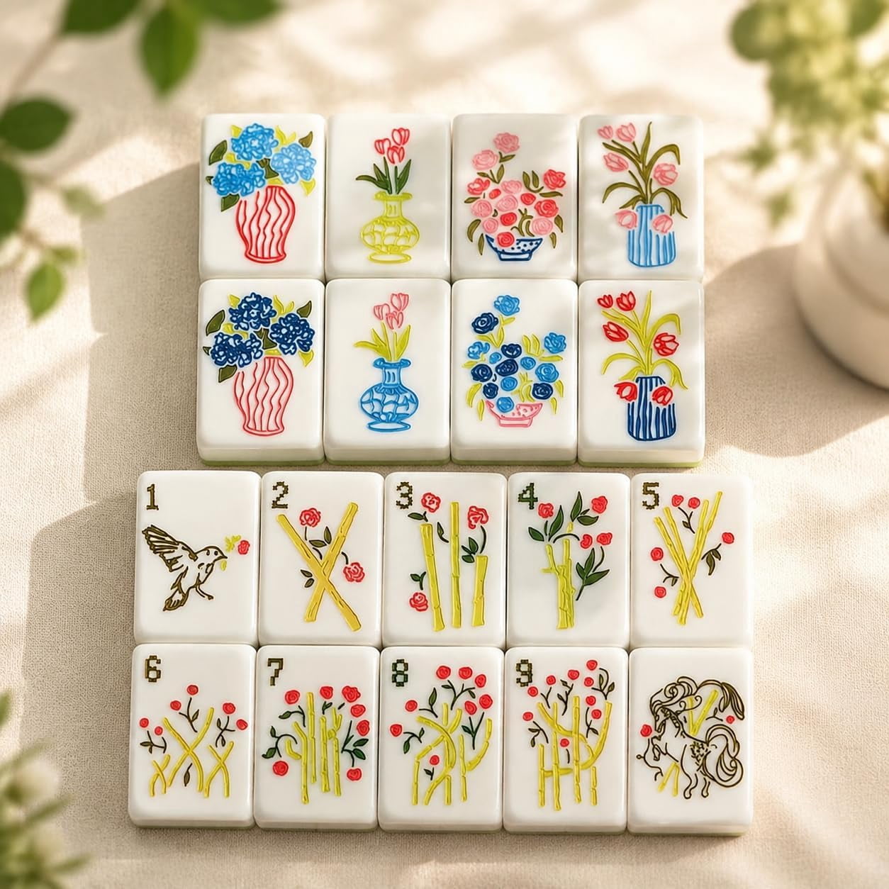 Blue & White Floral American Mahjong Set, 160 Acrylic Tiles, Travel Game Set with Bag
