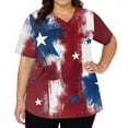 thumbnail image 3 of Iaqnaocc 4th of July Scrub Tops Women Patriotic Plus Size American Flag Stars Nurse Working Uniforms Trendy V Neck Scrub Tops July 4th Celebration Short Sleeve Nursing Scrubs with Pockets Red M, 3 of 5