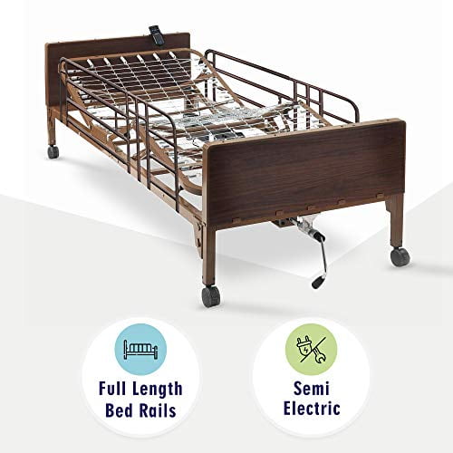 Semi Electric Hospital Bed with Full Rails Included for Home Care Use