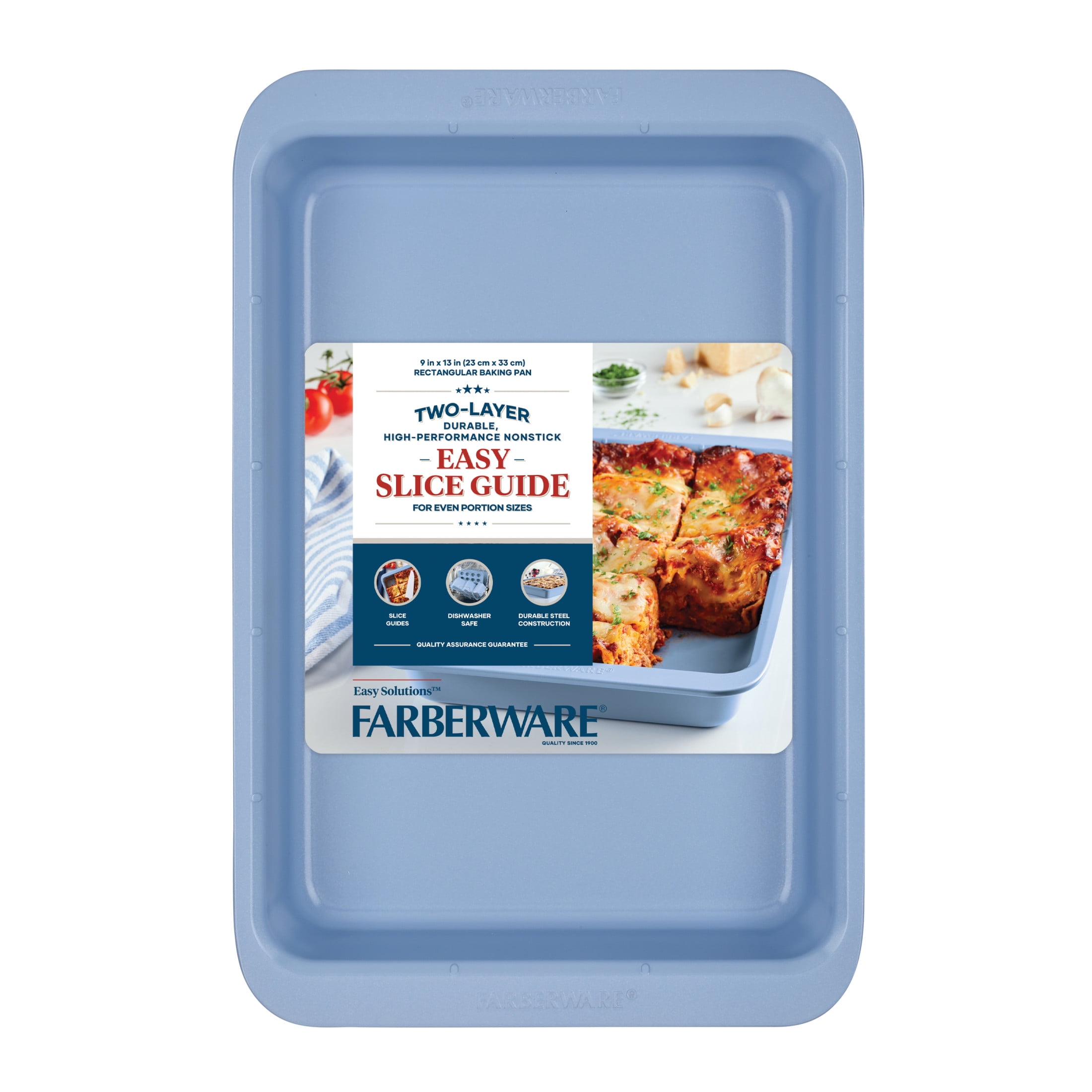 Farberware Easy Solutions 9x13 Inch Nonstick Bakeware Rectangular Cake Pan, Dishwasher Safe and Oven Safe to 450°F, Blue