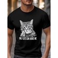 thumbnail image 4 of Camiseta de manga corta para hombre, estilo casual, con cuello redondo y estampado de gato gris., 4 of 8