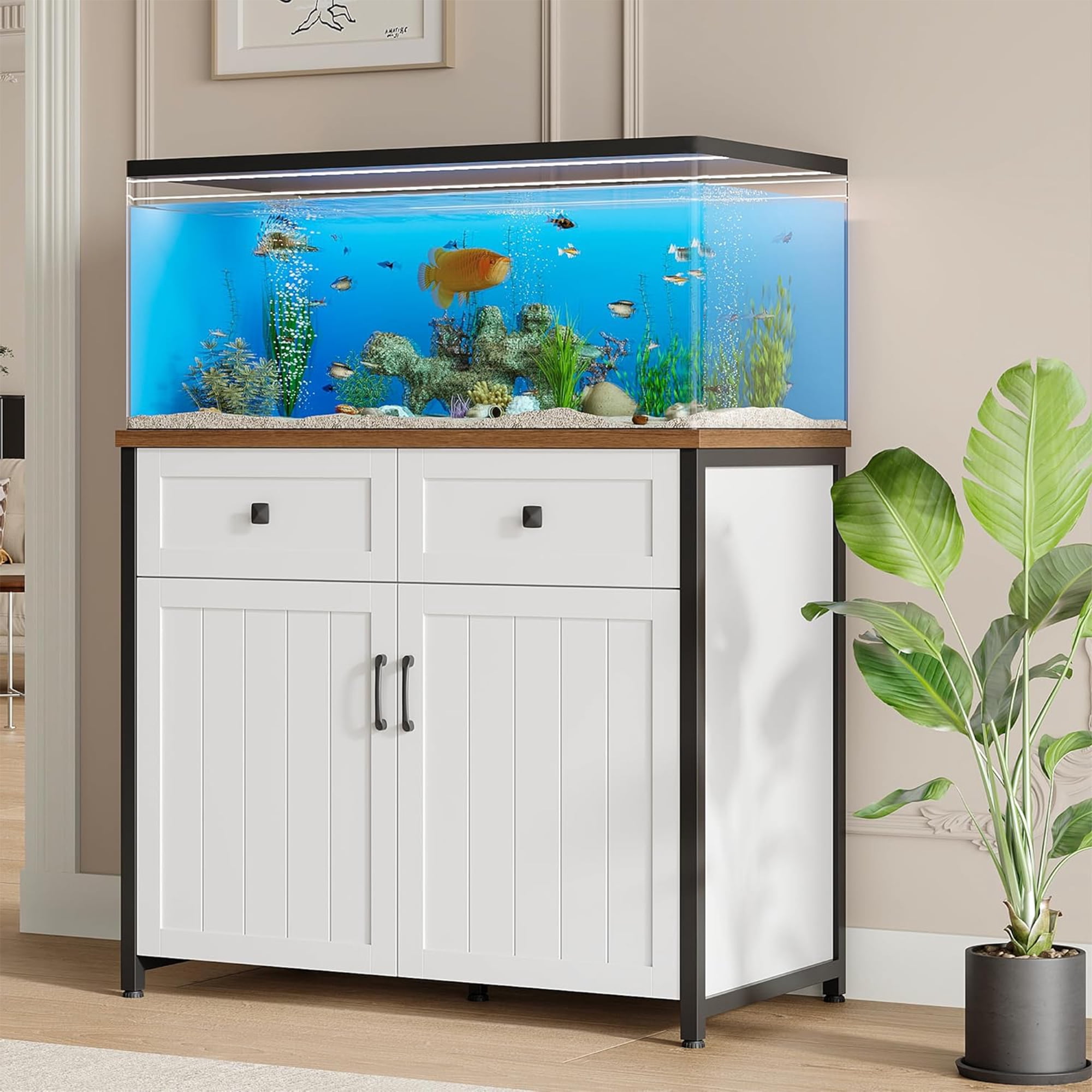 NEORIVER 40-50 Gallon Aquarium Stand with Power Outlets, Cabinet for Fish Tank Accessories Storage, Heavy Duty Metal Fish Tank Stand Suitable for Turtle Tank, Reptile Terrarium, 660LBS Capacity
