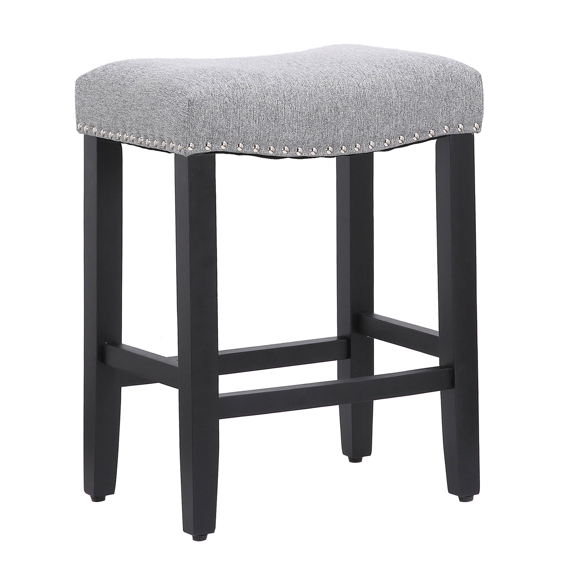 24" Inch Upholstered Saddle Seat Bar Stool (Set of 2), Black/Gray