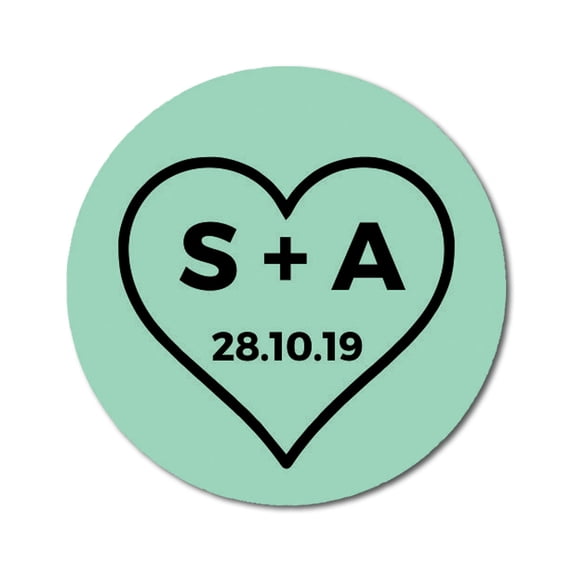 Darling Souvenir Round 45 Pieces Heart Save The Date Stickers Personalized Bride Groom Initials And Date Envelope Seals - Mint