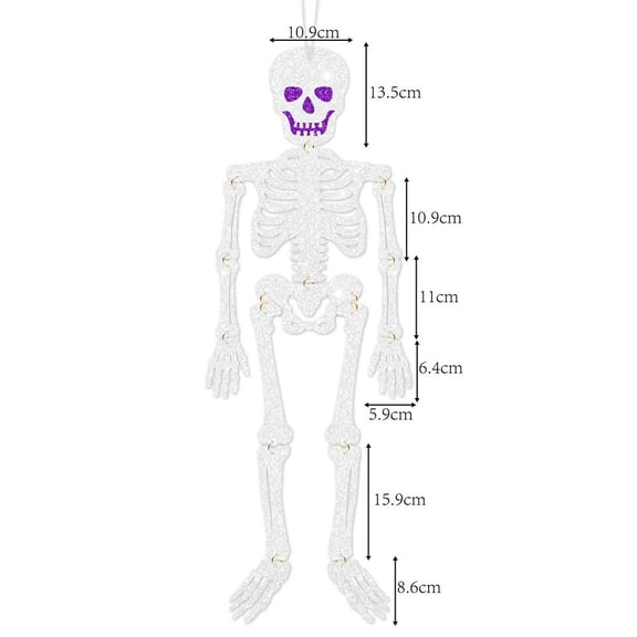 Tdxkok 2Pcs Halloween Skeleton Hanging Glitter Ornaments,DIY Paper Poseable Decorations for Halloween Party Home Decor,Shiny Skull Props Adults