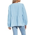 thumbnail image 4 of Womens Tie Front Tops Blouses Long Puff Sleeve Peplum Babydoll Bow Shirt Summer Coquette Tops, 4 of 5