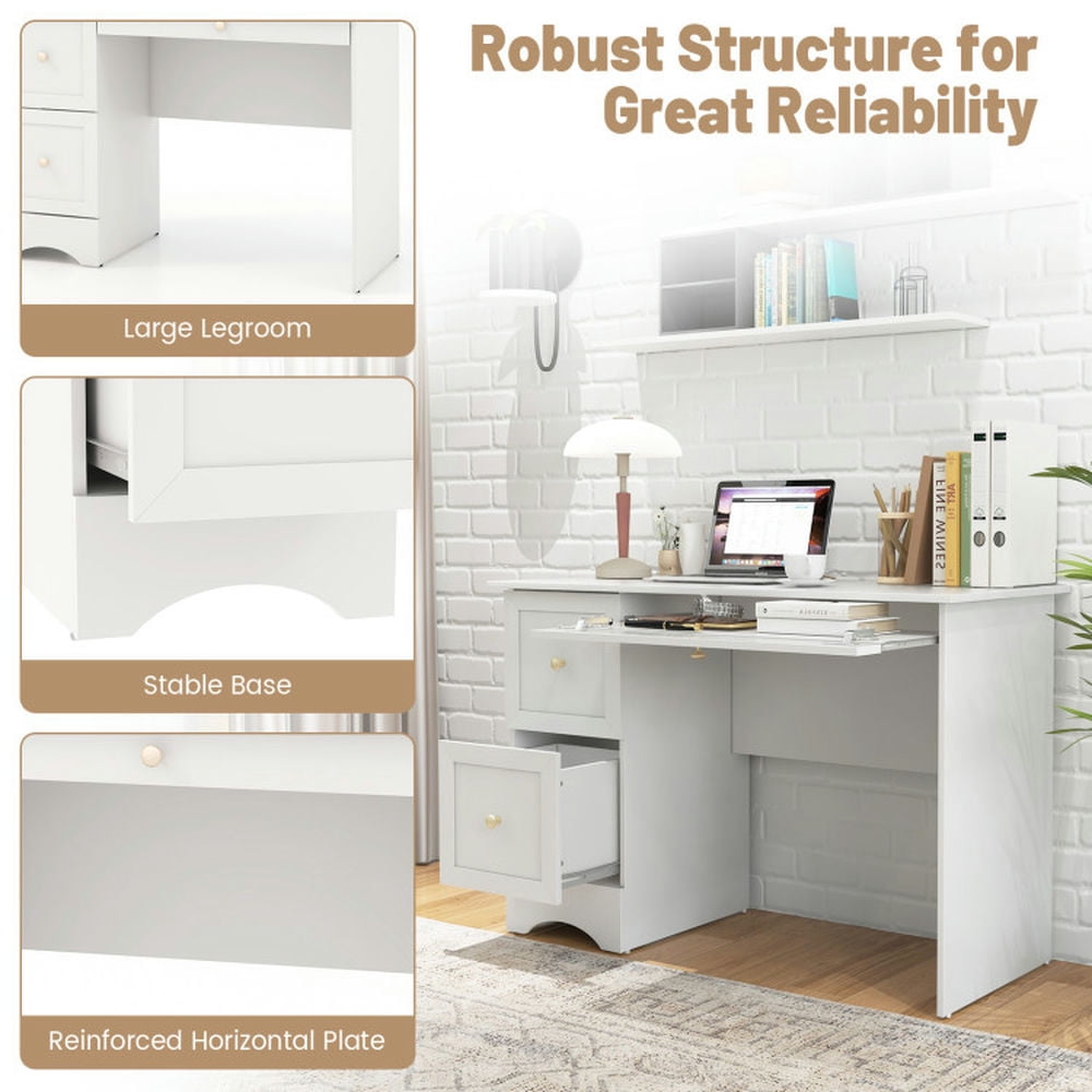 Demi Bonn Wooden Computer Desk Workstation with 3 Drawers for Home and Office Desk Study Writing Table, Brown