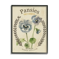 Stupell Industries Blue Assorted Pansies Vintage Floral Seed Packet Botanical & Floral Painting Black Framed Art Print Wall Art, 16 x 20