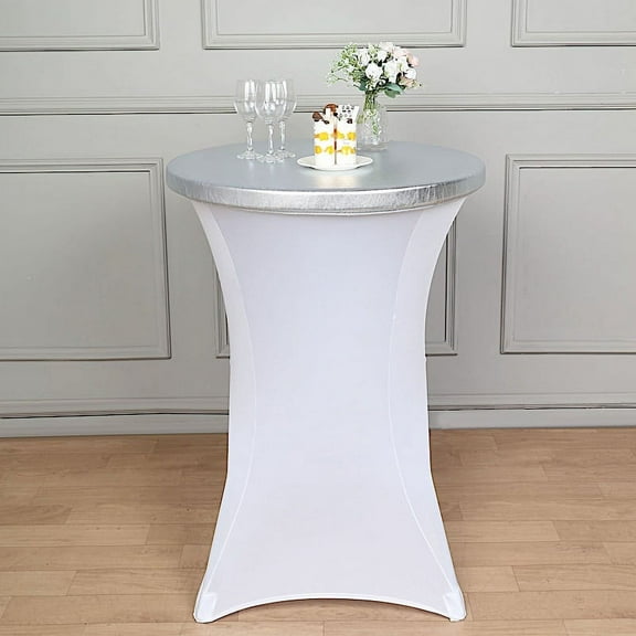 Balsa Circle Silver Round Fitted Metallic Spandex Cocktail Table Top Cover Party Events Home Decorations Supplies