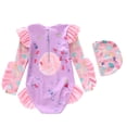 thumbnail image 3 of Tiijoy Toddler Girls Swimsuit UPF 50+ Cartoon Ruffle Long Sleeve Rash Guard Bathing Suit with Swim Cap, Sizes 3-14, 3 of 3