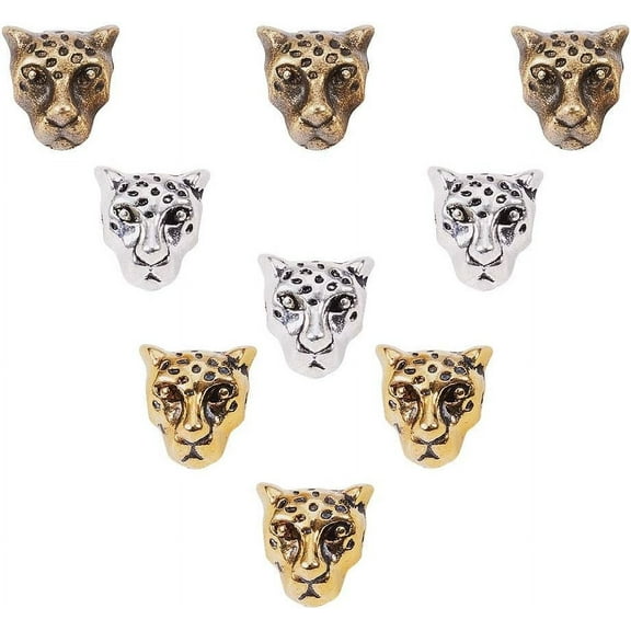 1 Box 30pcs 3 Color Leopard Head Beads Connector Charm Beads Tibetan Alloy Metal Spacers for Men Stone Bracelet Necklace Earrings Jewelry Making