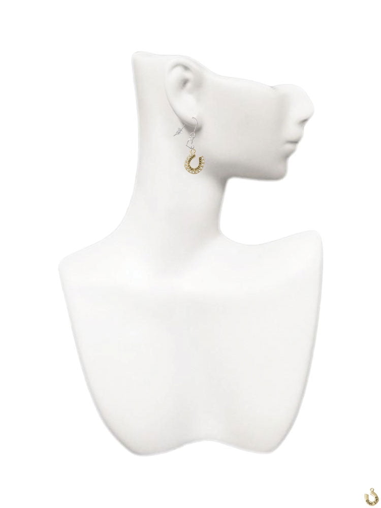 Beaded Clear Goldtone Crystal Horseshoe with Good Luck Heart French Earrings