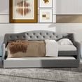 thumbnail image 3 of Harper & Bright Designs Twin XL Size Upholstered Daybed with Trundle and Button Tufted Backrest, Linen Sofa Bed with LED Belt, Gray, 3 of 13