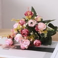 thumbnail image 2 of Ramo de flores artificiales de 21 cabezas, minirosas para decoración de boda, hogar y oficina, paquete de 2 (2 piezas rosa), 2 of 5