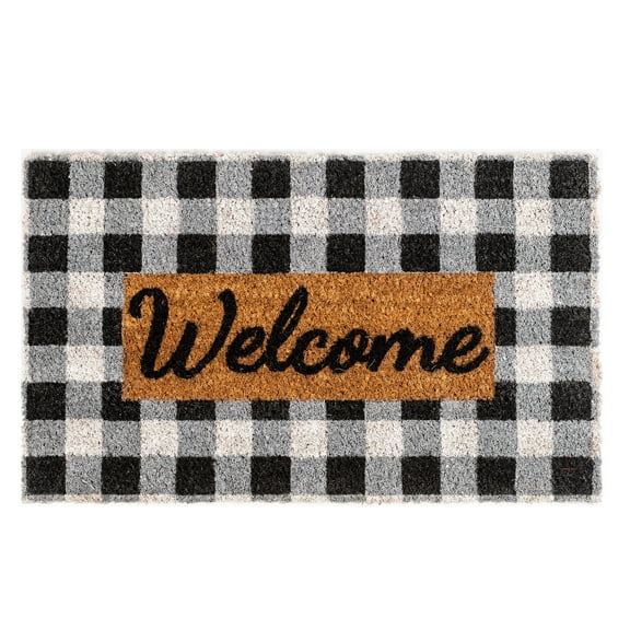 Ninamar Buffalo Plaid Welcome Door Mat - Natural Coir - 29.5 x 17.5 inch