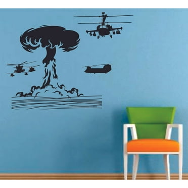 War Explosion Silhouette Cartoon Decors Wall Sticker Art Design Decal for Girls Boys Kids Room Bedroom Nursery Kindergarten House Fun Home Decor Stickers Wall Art Vinyl Decoration (35x40 inch)