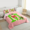 thumbnail image 3 of Homewish Cute Bowknot Letter M Queen Comforter Set for Kids, Cartoon Santa Claus Bedding Sets, Pink Christmas Theme Reversible Bedding Comforter Set, Lightweight Room Decor, 3-Piece, 3 of 8
