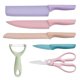 thumbnail image 1 of Juego de 6 cuchillos de cocina de colores, juego de cuchillos pequeños de cerámica con tijeras de cocina, cuchillos para pelar, cuchillos de cocina para frutas, pan, ensaladas, melones y verduras, 1 of 5