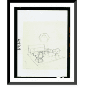 Historic Framed Print, [Sketch of Herman Miller showroom with Eames furniture and hanging polyhedron] - 2, 17-7/8" x 21-7/8"