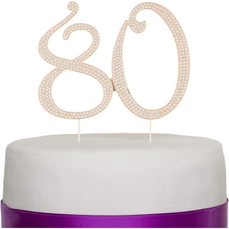 Ella Celebration 80 Cake Topper for 80th Birthday – Rhinestone Number Party Supplies & Decoration Ideas (Rose Gold)