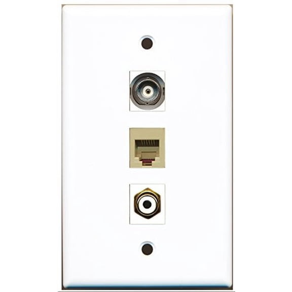 RiteAV - 1 Port RCA White and 1 Port Phone RJ11 RJ12 Beige and 1 Port BNC Wall Plate