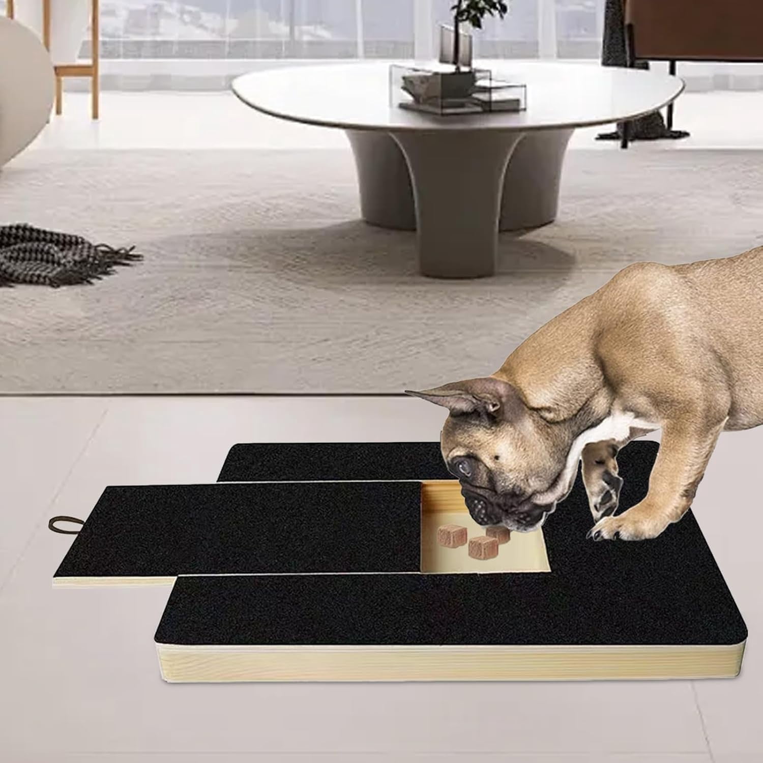 Dog Nail Scratch Board File, Dog Pull-Out Nail Scratchboard Wooden Dail Scratch Boards for Dogs with Built in Snack Box Sandpaper, Ensures of Furniture, Floors, Sofas, Carpets (Black)