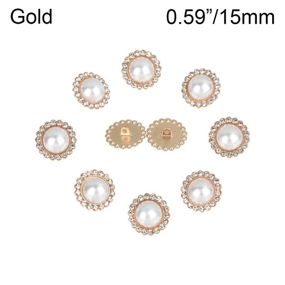 10Pcs High Quality Needlework DIY Clothing Accessories Sewing Accessories Pearl Clothing Buttons Shirt Buttons Shiny Rhinestone GOLD 15MM