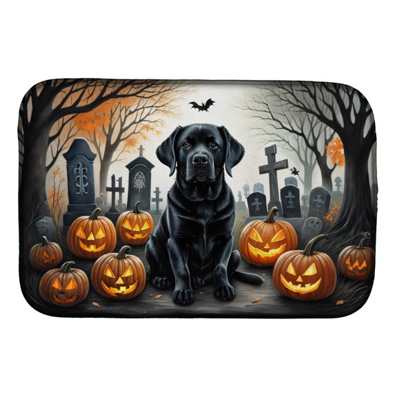 Black Labrador Retriever Spooky Halloween Dish Drying Mat 14 in x 21 in