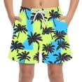 thumbnail image 2 of Kids Boys Beach Shorts Drawstring Elastic Waist Palm Tree Tropical Print Swim Trunks for Summer Vacation Holiday, 4T-15Y, 2 of 8