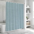 thumbnail image 5 of Polyester Fabric Vintage Haze Blue Shower Curtain, Farmhouse Retro Solid Color Linen Texture Waterproof Bathtub Curtain Bathroom Decor Set with Hooks 48 x 72 Inches, 5 of 6