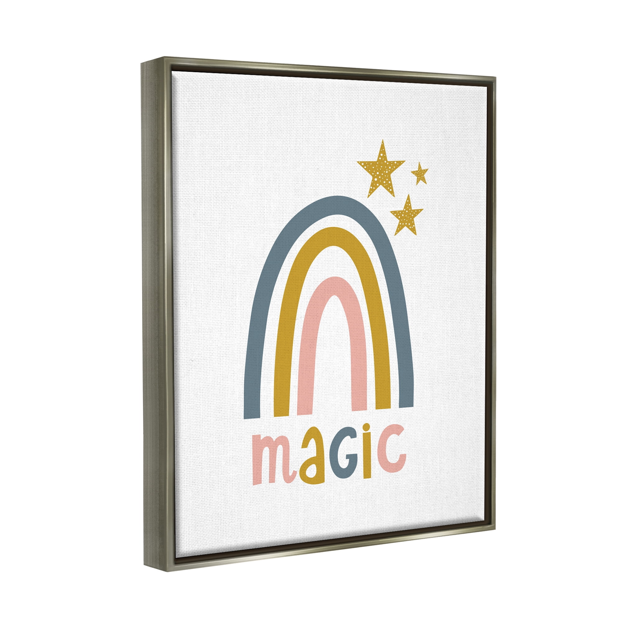 Stupell Industries Rainbow with Magic Phrase Landscape Painting Gray Floater Framed Canvas Art Print Wall Art, 25 x 31
