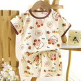 thumbnail image 2 of VONCOS Fashionable 6 - 12 Months Girls' Casual Cotton Short Sleeve Crew Neck Button - Down Cartoon - Printed Shorts Set,Beige,Size 6 Months, 2 of 3