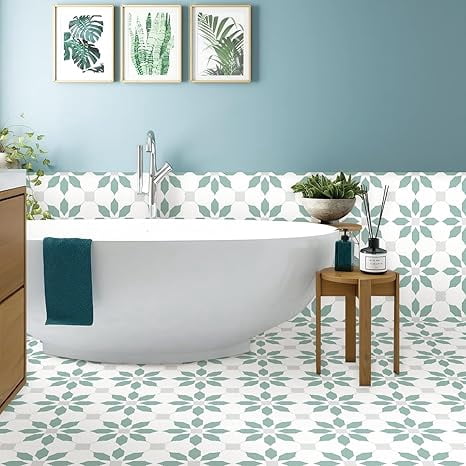 MORCART 7.87" x 7.87" Peel and Stick Floor Tile, 20 PCS Self-Adhesive DIY Vinyl Flooring for Renters, Removable and Waterproof Tile Sticker for Bathroom, Kitchen, Staircase (Aqua Blue)