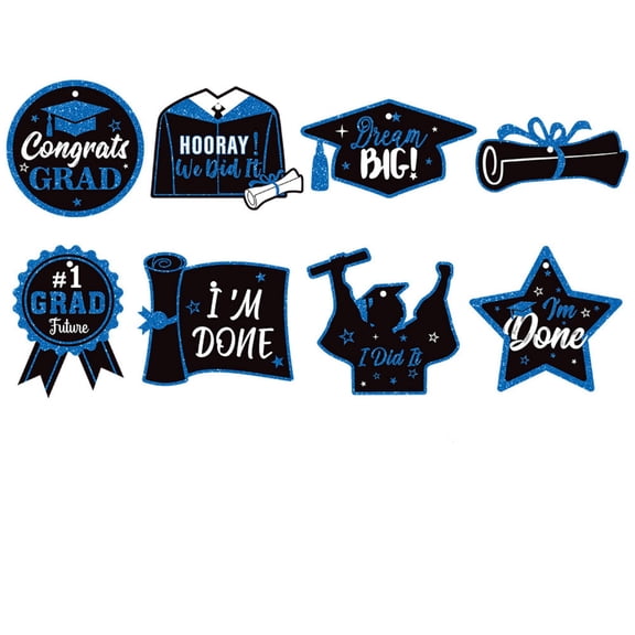 dgysar Congrats Grad 2D Hanging Ornaments 8Pcs Class of 2026 Paper Signs for Adult Student Party School Event and Indoor Dining Decoration Blue 1-Pack
