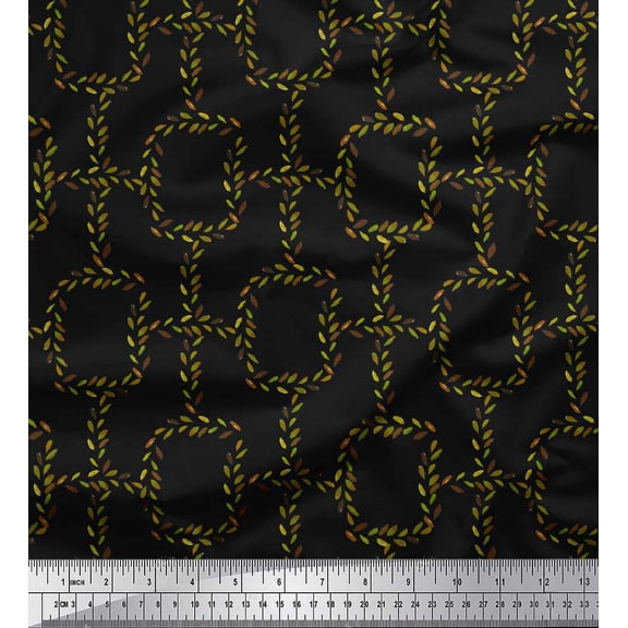 Soimoi Black Cotton Duck Fabric Leaves & Geometric Decor Fabric Printed Yard 42 Inch Wide